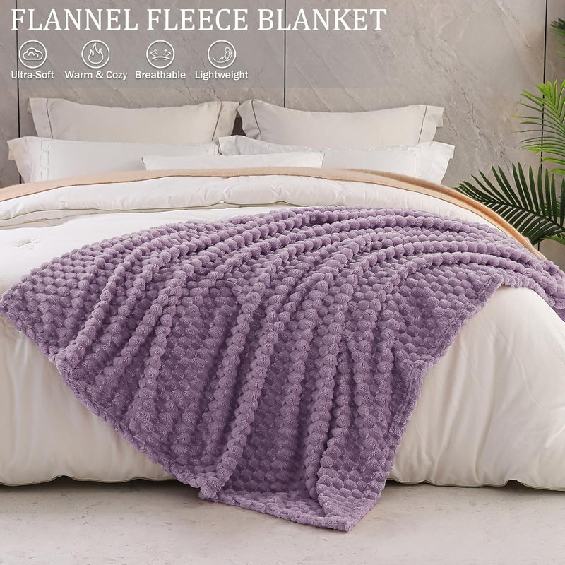 Large 3D Fleece Blanket for Sofa, Couch, Grayish Purple | 127x178 cm, Super Soft Lightweight Plush Throw Blanket for Adults, Decorative Fluffy Sofa Throw for Living room, All Seasons - Image 2