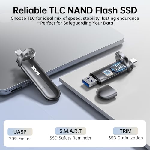 SSK 1TB USB Flash Drive SSD, External TLC NAND Solid State Drive Dual USBC & USBA Ports, Up to 1000MB/s High-Speed Portable 1TB USB Thumb Drive for iPhone 15/16/17 Pro Mac Android PC Backup - Image 5