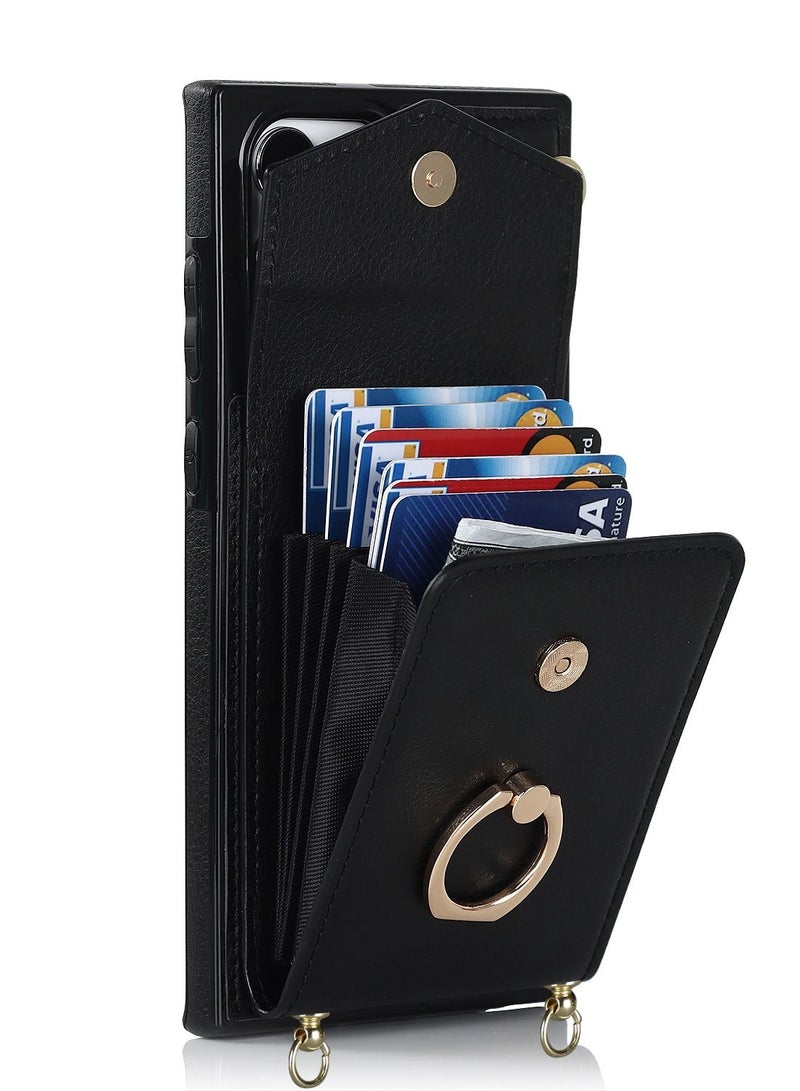 Suteni Crossbody Strap Back Cover Card Slots Leather Phone Case for Samsung - Image 3