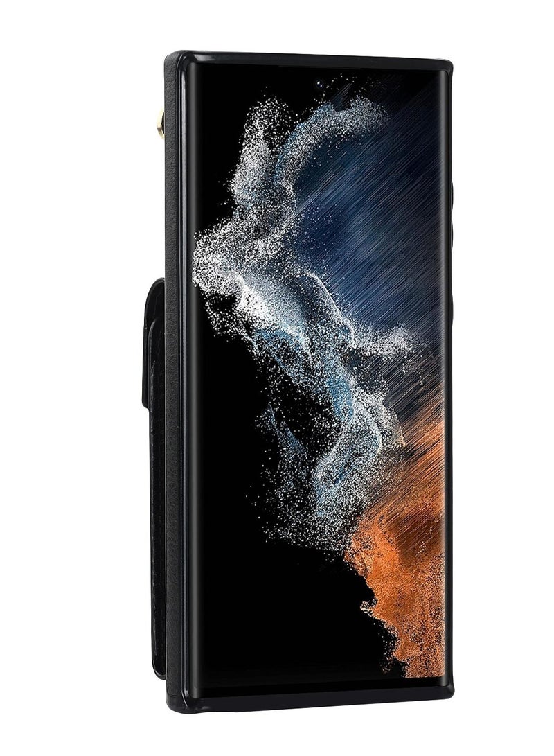 Suteni Crossbody Strap Back Cover Card Slots Leather Phone Case for Samsung - Image 2