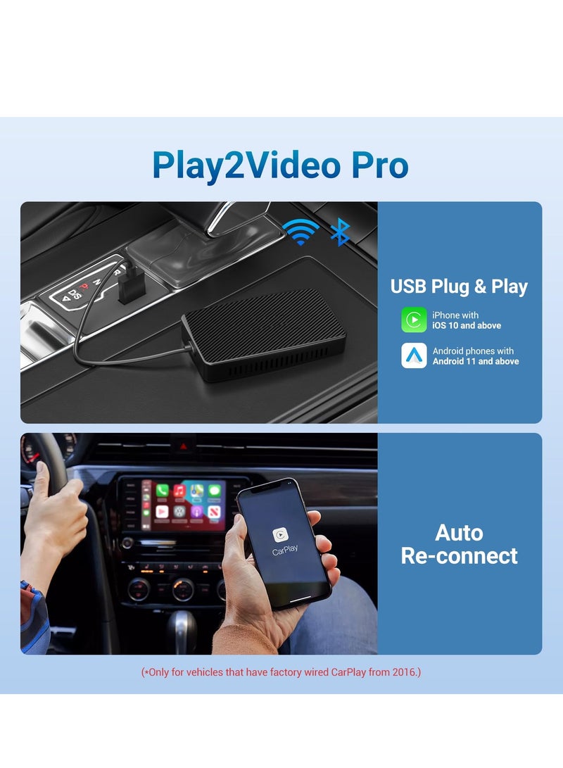 Wireless CarPlay & Android Auto Adapter - 3-in-1 Play2Video Pro AI Box with Built-in YouTube & Netflix, Compatible with Factory Wired CarPlay Vehicles (2016+) - Image 4