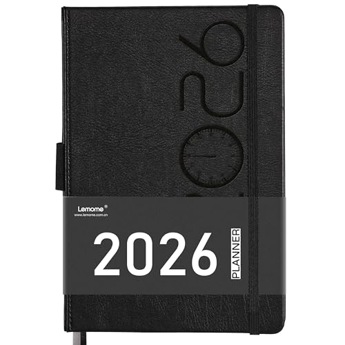 Lemome مخطط 2026 - مخطط 2026 مع حلقة قلم، يناير 2026 - ديسمبر 2026، لتحقيق أهدافك وتحسين الإنتاجية، ورق سميك، 40 صفحة ملاحظات، جيب داخلي، 5.75" × 8.25" - أسود - Image 1