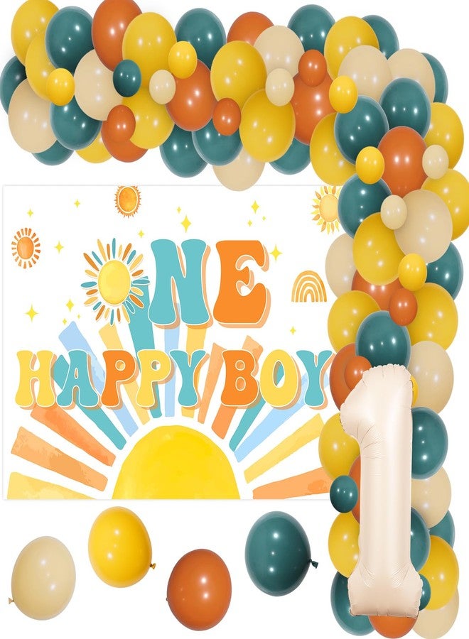 Cheereveal Sun 1st Birthday Decorations for Boy, One Happy Boy Balloon Garland Arch Kit, Boho Sun Theme First Birthday Decorations, Groovy Retro First Trip Around the Sun Party Supplies - Image 1
