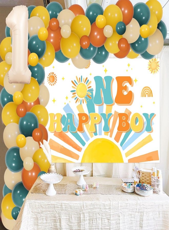 Cheereveal Sun 1st Birthday Decorations for Boy, One Happy Boy Balloon Garland Arch Kit, Boho Sun Theme First Birthday Decorations, Groovy Retro First Trip Around the Sun Party Supplies - Image 2