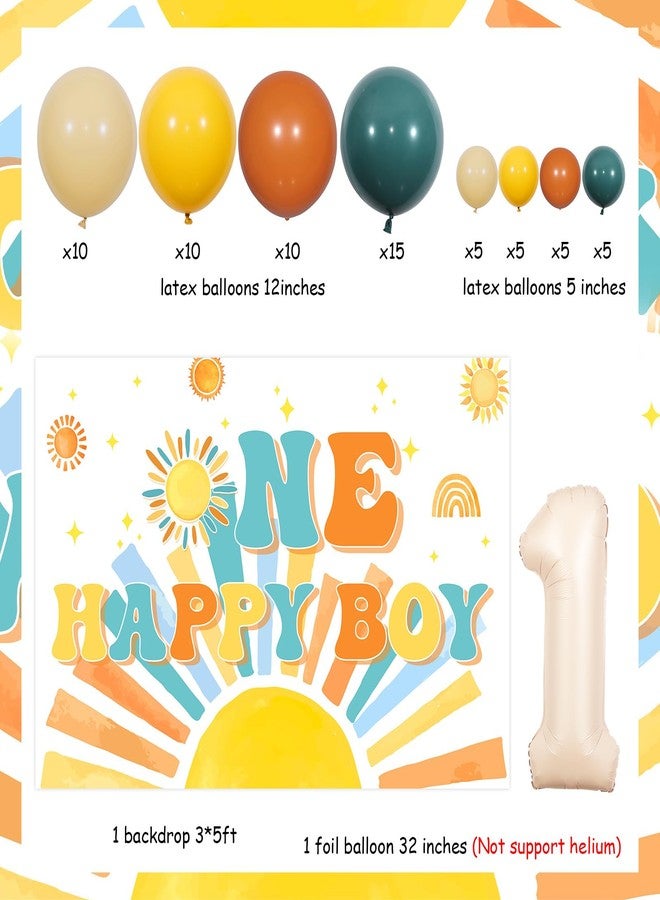 Cheereveal Sun 1st Birthday Decorations for Boy, One Happy Boy Balloon Garland Arch Kit, Boho Sun Theme First Birthday Decorations, Groovy Retro First Trip Around the Sun Party Supplies - Image 5