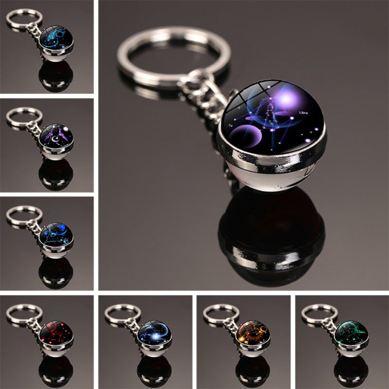 Zodiac Keychain: Aries Luminous Glass Ball Pendant - Glow-In-The-Dark Charm Constellation Keychain for Astrology Enthusiasts Party & Casual Use - Image 3