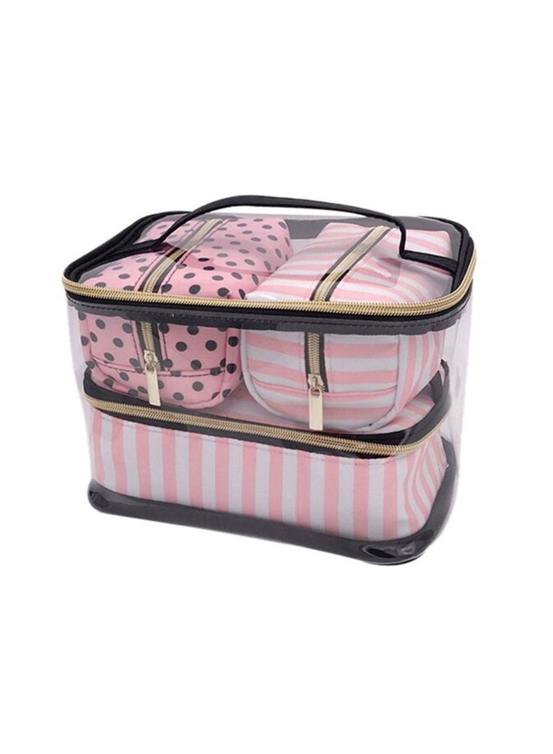BLOOMING TIME 4-Piece Cosmetic Bags Set Clear/Black/Pink - Image 1