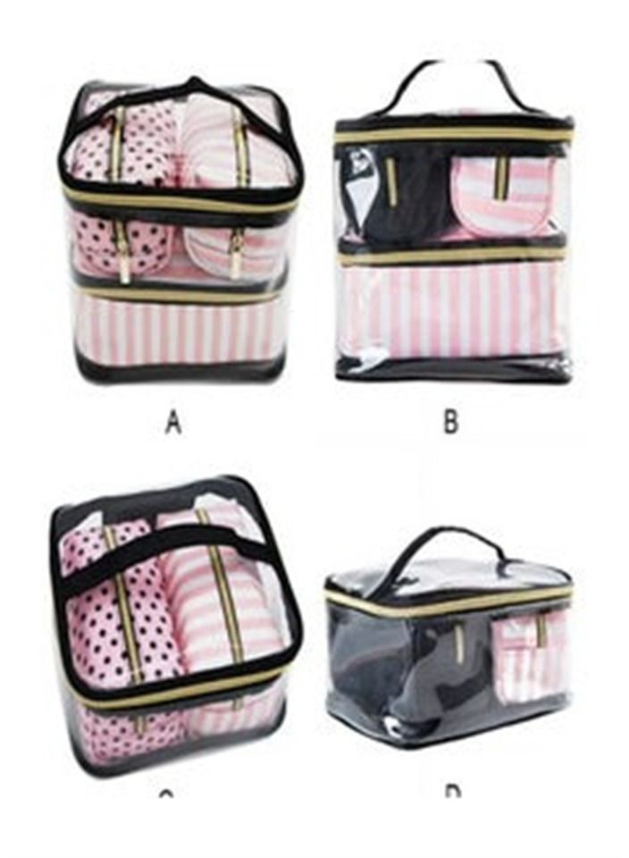 BLOOMING TIME 4-Piece Cosmetic Bags Set Clear/Black/Pink - Image 2