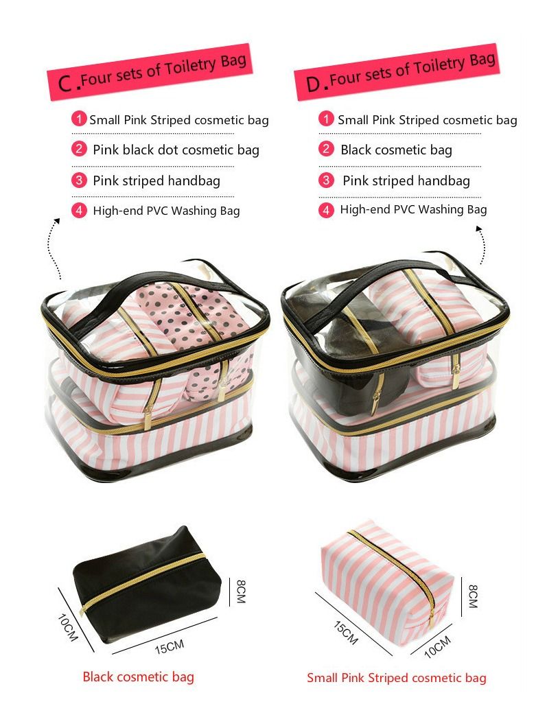 BLOOMING TIME 4-Piece Cosmetic Bags Set Clear/Black/Pink - Image 3
