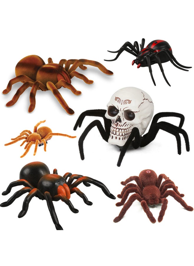 Infrared Remote Control Spider Toy Halloween Prank High Simulation Hairy Crawling Wolf Spider Fun Scary Playtime-Color:Four-way Skull Spider