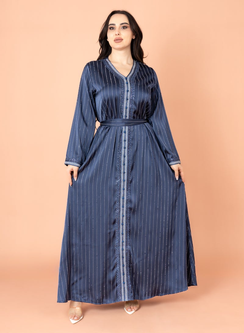 اكسا جلابية فخمة عنق مثلث ازرق - Image 1