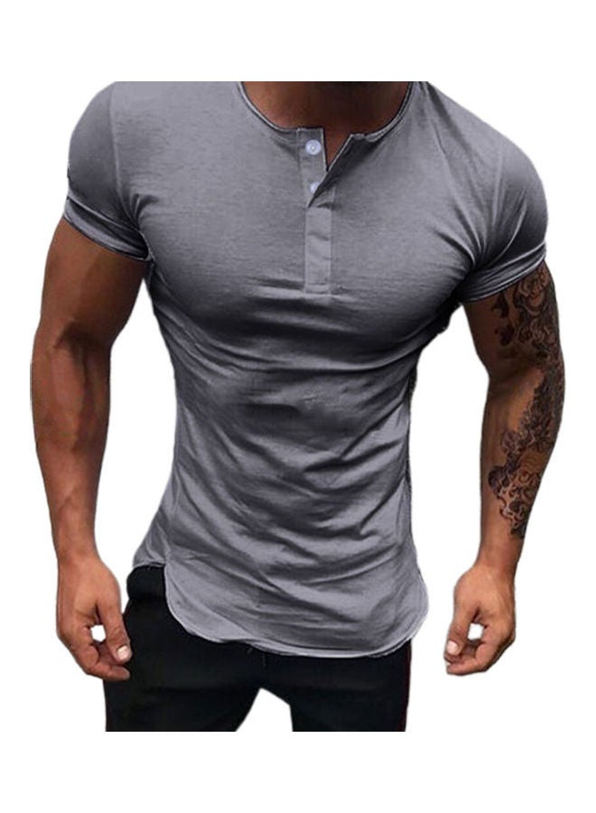 NIBEMINENT Fashion Simple Short Sleeve Cotton Blend Pullover Slim T-Shirt gray - Image 1