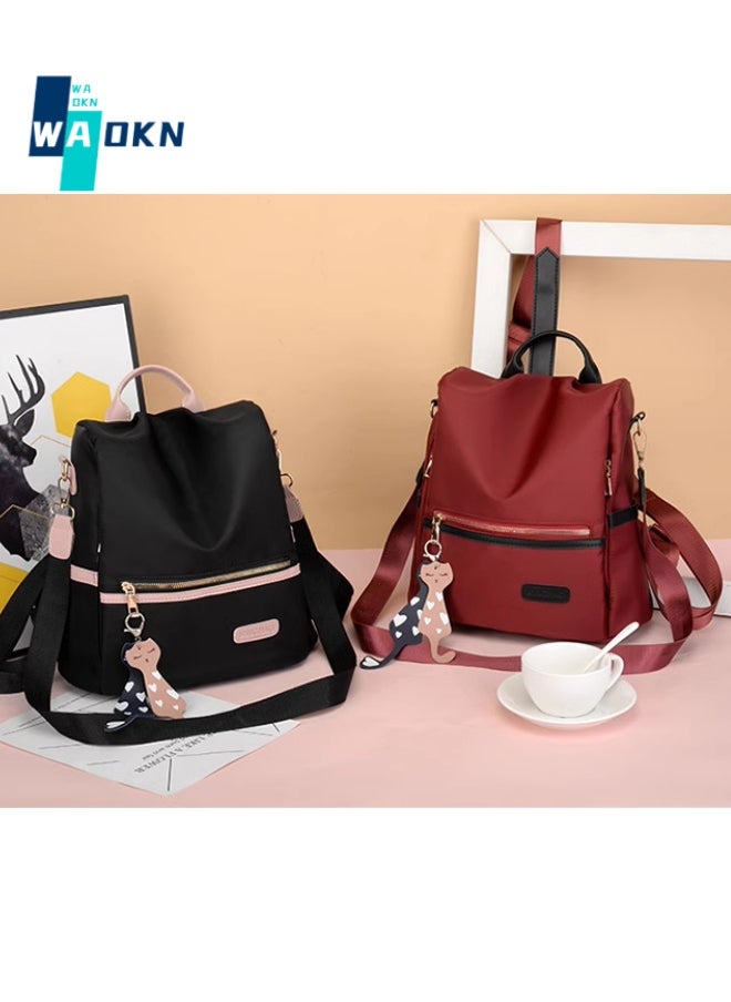 WAOKN Girls' Oxford Canvas Backpack, New Fashionable Large-capacity School Bag Back Bag for Students, Trendy Charms and Versatile Travel Bag Carry Bags Gift Bag for Children and Teenagers (Red)  - Image 4