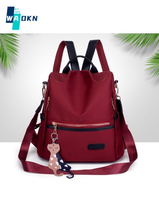 WAOKN Girls' Oxford Canvas Backpack, New Fashionable Large-capacity School Bag Back Bag for Students, Trendy Charms and Versatile Travel Bag Carry Bags Gift Bag for Children and Teenagers (Red)  - Image 3