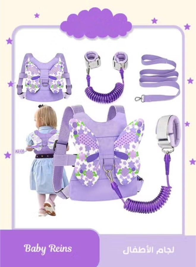 سلسلة سرج للاطفال الصغار 3 في 1 / وصلة معصم مضادة للضياع، حزام للاطفال ،حزام لطيف مضاد للضياع للاطفال الصغار اثناء المشي (بنفسجي) - Image 1
