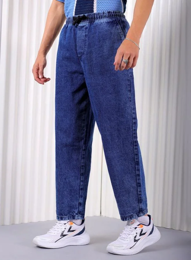 ذا انديان كراج كو Men Wide Leg Solid Blue Jeans
