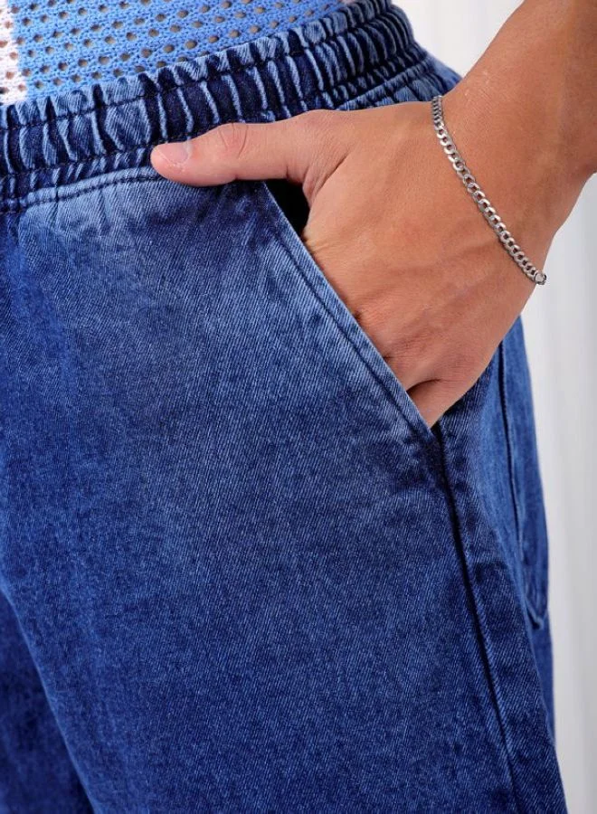 ذا انديان كراج كو Men Wide Leg Solid Blue Jeans