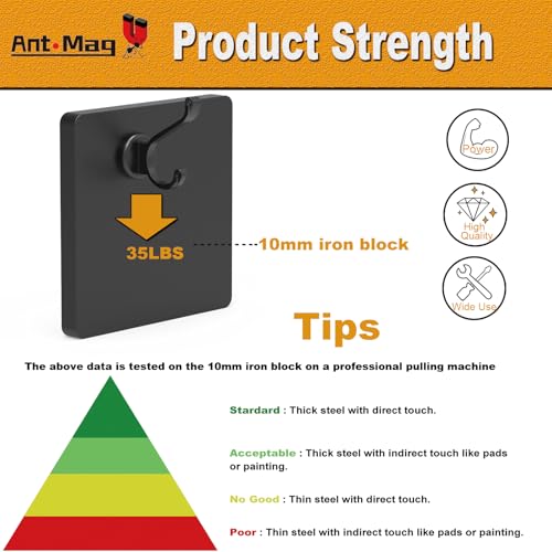 Ant Mag Magnetic Hooks Heavy Duty 140lbs Neodymium Magnet Wall Hooks for Hanging Coats Robes Backpacks Bags Hats Keys Mugs Cups Towels Pack of 4 - Image 3