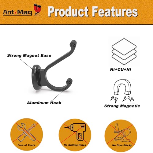 Ant Mag Magnetic Hooks Heavy Duty 140lbs Neodymium Magnet Wall Hooks for Hanging Coats Robes Backpacks Bags Hats Keys Mugs Cups Towels Pack of 4 - Image 4
