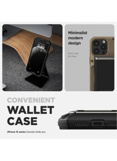 VRS Design Damda Glide Pro for iPhone 15 Pro MAX Case Cover Wallet [Semi Automatic] Slider Credit Card Holder Slot [4 Cards] - Khaki Groove  - Image 3