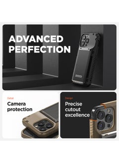 VRS Design Damda Glide Pro for iPhone 15 Pro MAX Case Cover Wallet [Semi Automatic] Slider Credit Card Holder Slot [4 Cards] - Khaki Groove  - Image 4