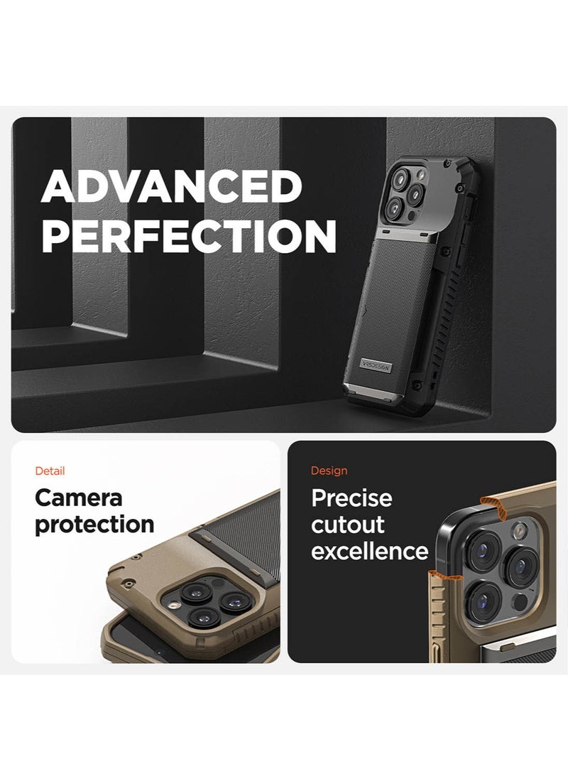 VRS Design Damda Glide Pro for iPhone 15 Pro MAX Case Cover Wallet [Semi Automatic] Slider Credit Card Holder Slot [4 Cards] - Khaki Groove  - Image 4