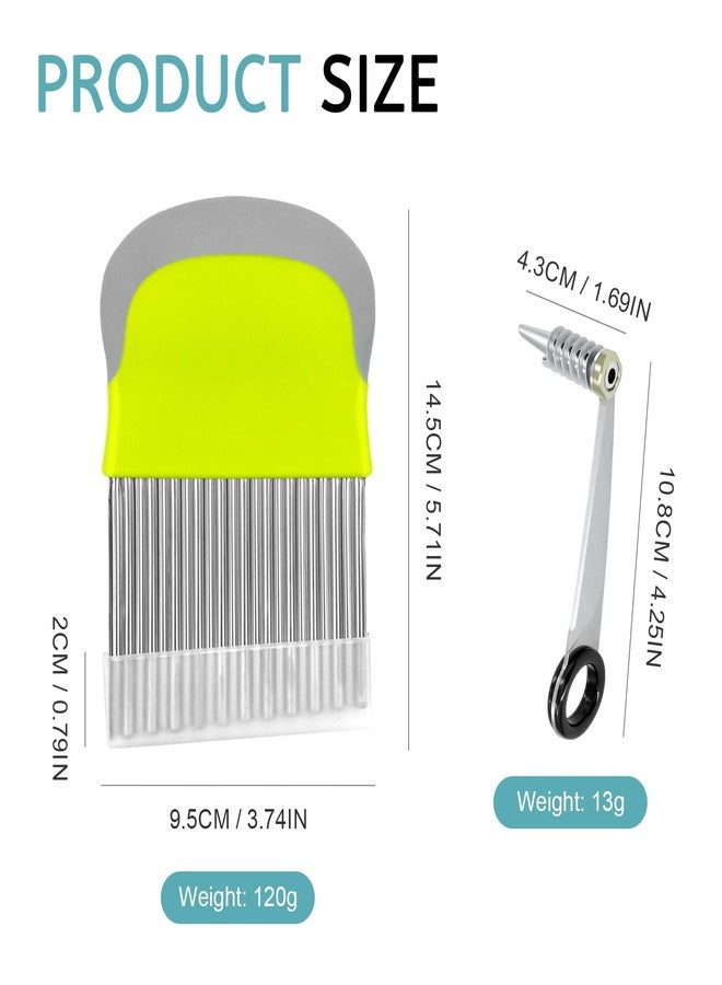 EQUNROY Crinkle Cutter & French Fry Cutter - Stainless Steel Tool Set for Cucumber, Carrot, Potato, Fruits - 2-in-1 Kitchen Tool for Curly Fries & Vegetable Spirals - Image 2