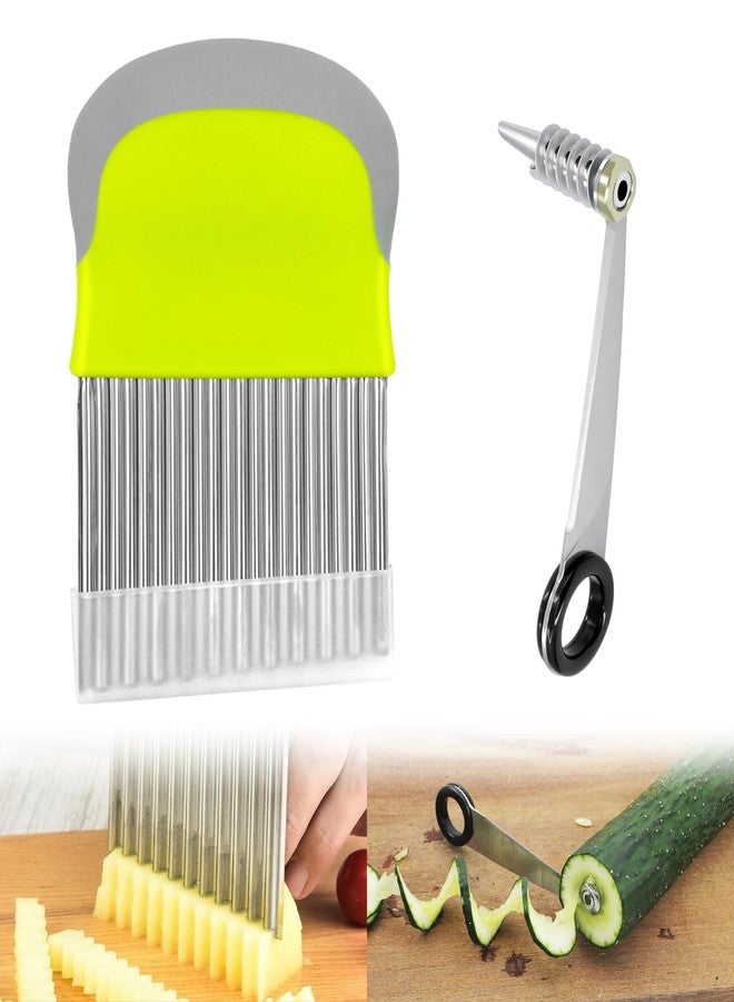 EQUNROY Crinkle Cutter & French Fry Cutter - Stainless Steel Tool Set for Cucumber, Carrot, Potato, Fruits - 2-in-1 Kitchen Tool for Curly Fries & Vegetable Spirals - Image 1