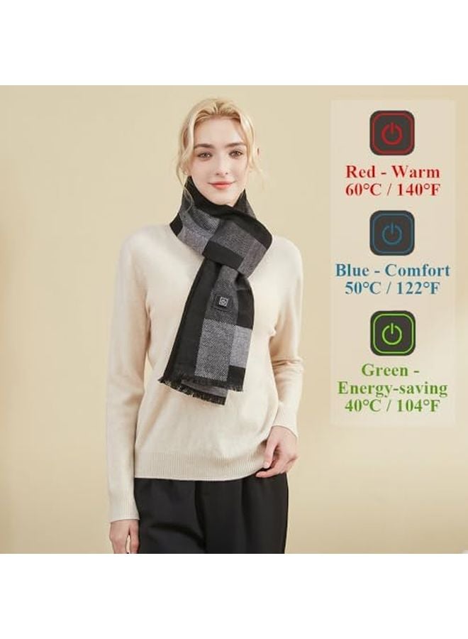 Grey Plaid Heated Scarf for Women and Men Neck Warmer with 3 Temperature Settings - Image 4