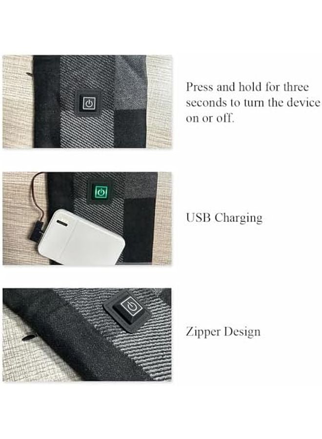Grey Plaid Heated Scarf for Women and Men Neck Warmer with 3 Temperature Settings - Image 5