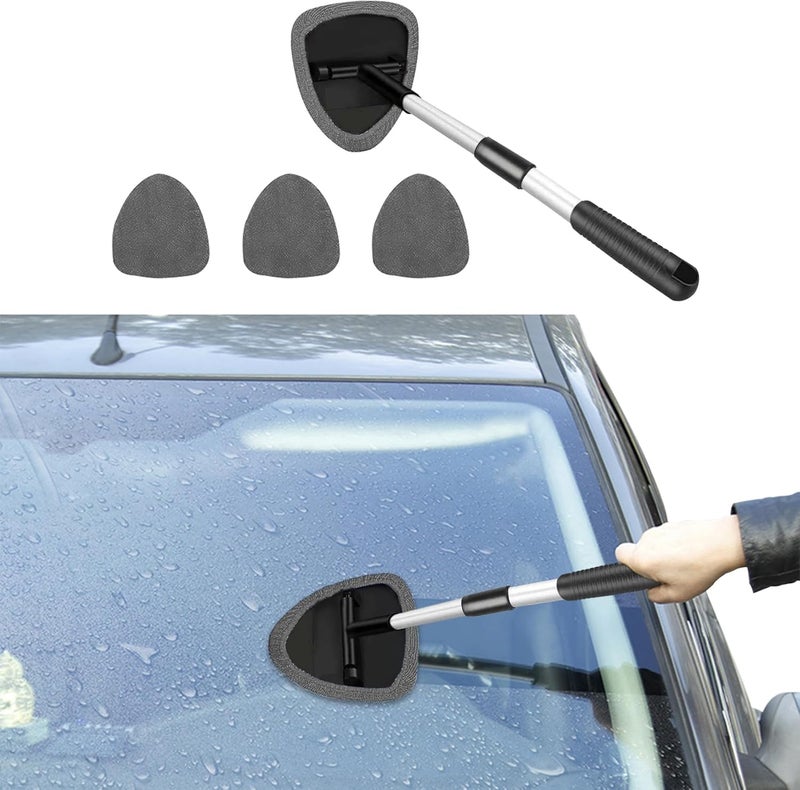 PACLVIO Car Window Cleaner, Car Wash Kit, Microfiber Window Cleaning Tool with 4 Washable & Reusable Cloth Pad Head, Car Interior Exterior Glass Wiper Cleaning Kit Universal for Office & Home (Grey) - Image 1