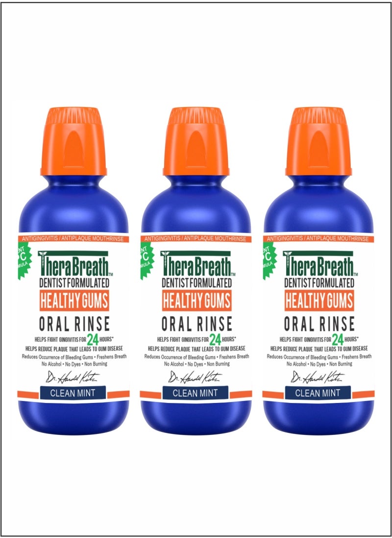 TheraBreath Fresh Breath Dentist Formulated Oral Rinse  Clean Mint, Pack of 3 for Ultimate Fresh Breath 