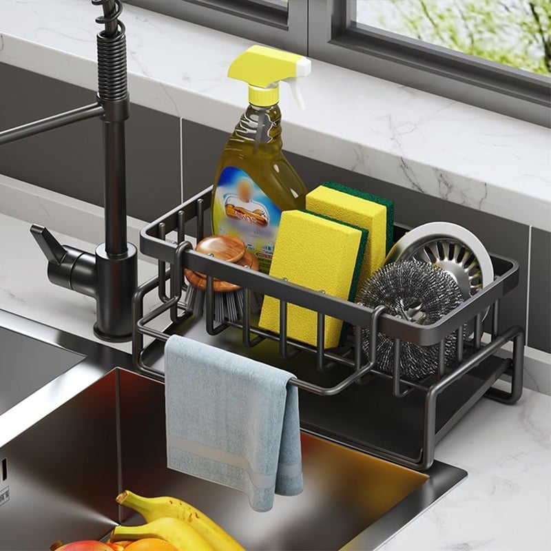 JIVRIX Kitchen Sink Draining Rack - Metal Sponge Holder & Organizer, Rustproof 304 Stainless Steel, Fast Draining, Space-Saving, Ideal for Dishware - Image 1