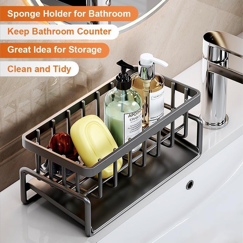JIVRIX Kitchen Sink Draining Rack - Metal Sponge Holder & Organizer, Rustproof 304 Stainless Steel, Fast Draining, Space-Saving, Ideal for Dishware - Image 5
