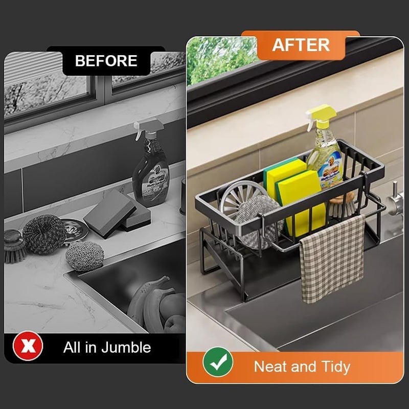 JIVRIX Kitchen Sink Draining Rack - Metal Sponge Holder & Organizer, Rustproof 304 Stainless Steel, Fast Draining, Space-Saving, Ideal for Dishware - Image 4