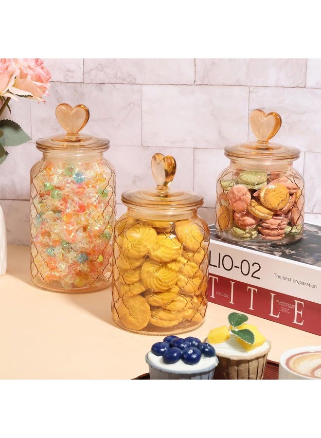 Rainmae 3 Pcs Heart Candy & Cookie Jars with Lids, 22 32 45 oz Cute Heart Shaped Airtight Food Storage Glass Cookie Containers for Kitchen Decorative Apothecary Canisters (Amber) - Image 5