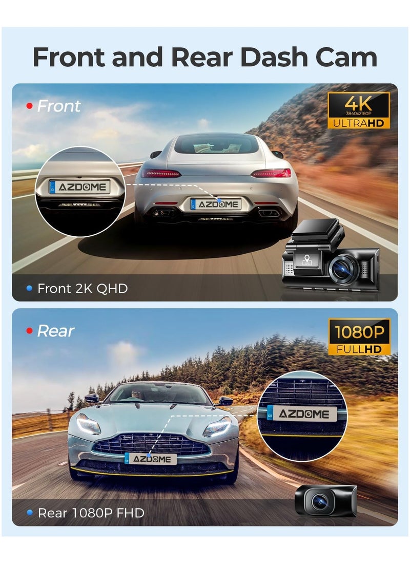 AZDOME - 3 Channel Dash Cam M550, Built-in WiFi GPS, 2K+1080P+1080P Front, Rear & Cabin, 64GB Card Included, 3.19" IPS Screen, WDR, IR Night Vision, Parking Mode - Image 1