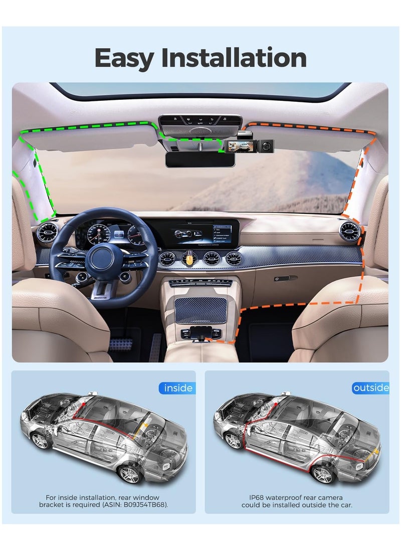 AZDOME - 3 Channel Dash Cam M550, Built-in WiFi GPS, 2K+1080P+1080P Front, Rear & Cabin, 64GB Card Included, 3.19" IPS Screen, WDR, IR Night Vision, Parking Mode - Image 1