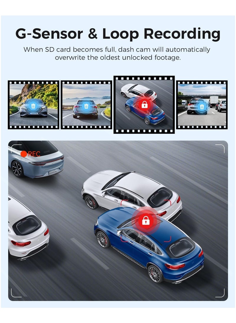 AZDOME - 3 Channel Dash Cam M550, Built-in WiFi GPS, 2K+1080P+1080P Front, Rear & Cabin, 64GB Card Included, 3.19" IPS Screen, WDR, IR Night Vision, Parking Mode - Image 1
