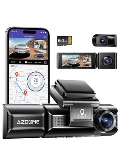 AZDOME 3 Channel Dash Cam M550, Built-in WiFi GPS, 2K+1080P+1080P Front, Rear & Cabin, 64GB Card Included, 3.19" IPS Screen, WDR, IR Night Vision, Parking Mode  - Image 1