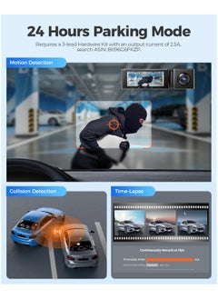 AZDOME 3 Channel Dash Cam M550, Built-in WiFi GPS, 2K+1080P+1080P Front, Rear & Cabin, 64GB Card Included, 3.19" IPS Screen, WDR, IR Night Vision, Parking Mode  - Image 3