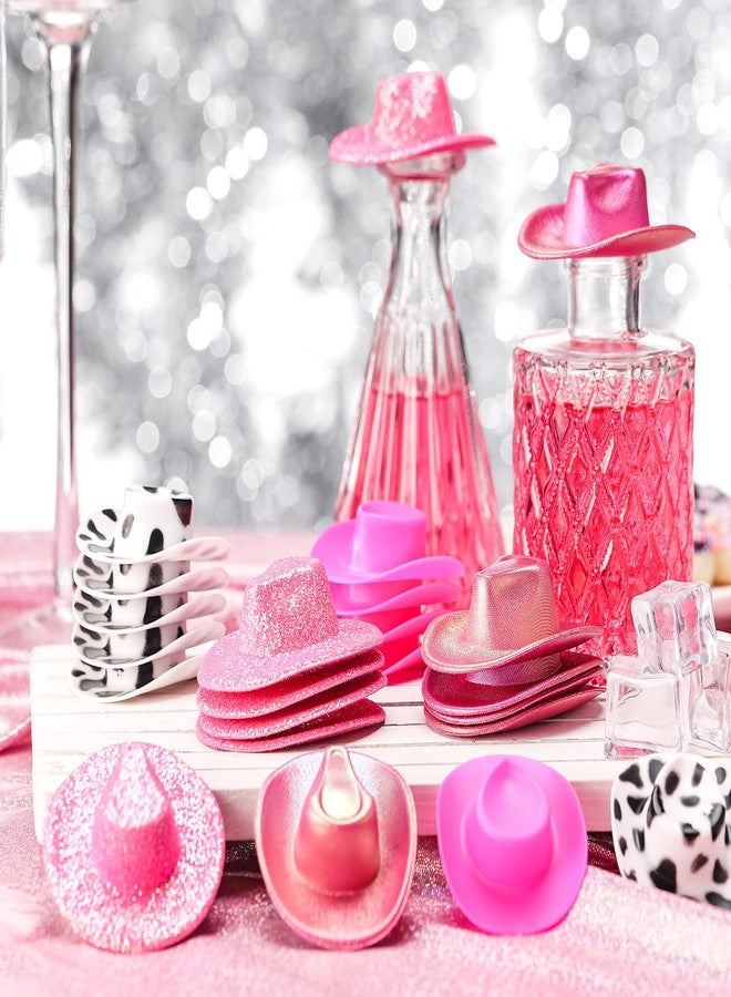 Sotiff 24 Pcs Mini Neon Space Cowgirl Hat Cute Disco Cowboy Doll Hat Holographic Cowboy Dollhouse Decoration for Cowgirl Party (Cow Print) - Image 2