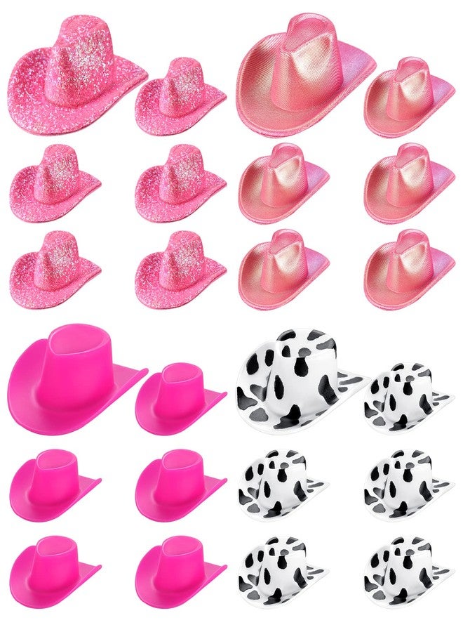 Sotiff 24 Pcs Mini Neon Space Cowgirl Hat Cute Disco Cowboy Doll Hat Holographic Cowboy Dollhouse Decoration for Cowgirl Party (Cow Print) - Image 1