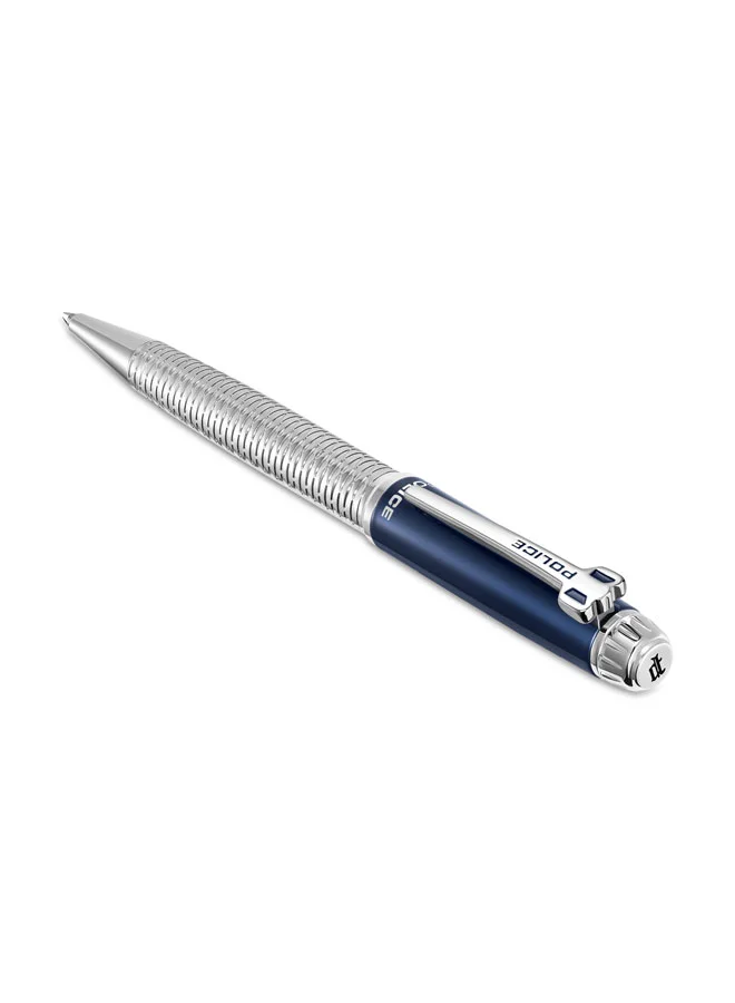 POLICE Aptos Stainless Steel Trims Twist Ballpoint Pen for Men, Blue Ink