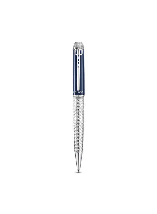 POLICE Aptos Stainless Steel Trims Twist Ballpoint Pen for Men, Blue Ink