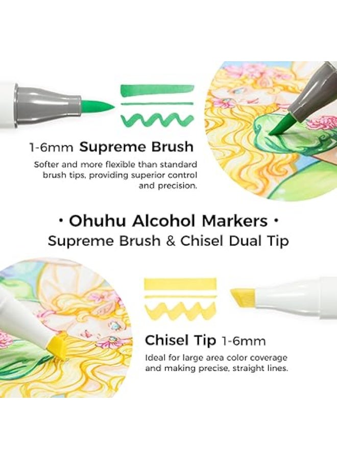 أوهوهو مجموعة أقلام تلوين كحولية من اوهوهو، برأس فرشاة، 24 لونًا + لون واحد برأس مزدوج (بالإضافة إلى فرشاة وإزميل قابلين لإعادة التعبئة) للفنانين والبالغين والرسم والرسوم التوضيحية - سلسلة هونولولو بلس - Image 4