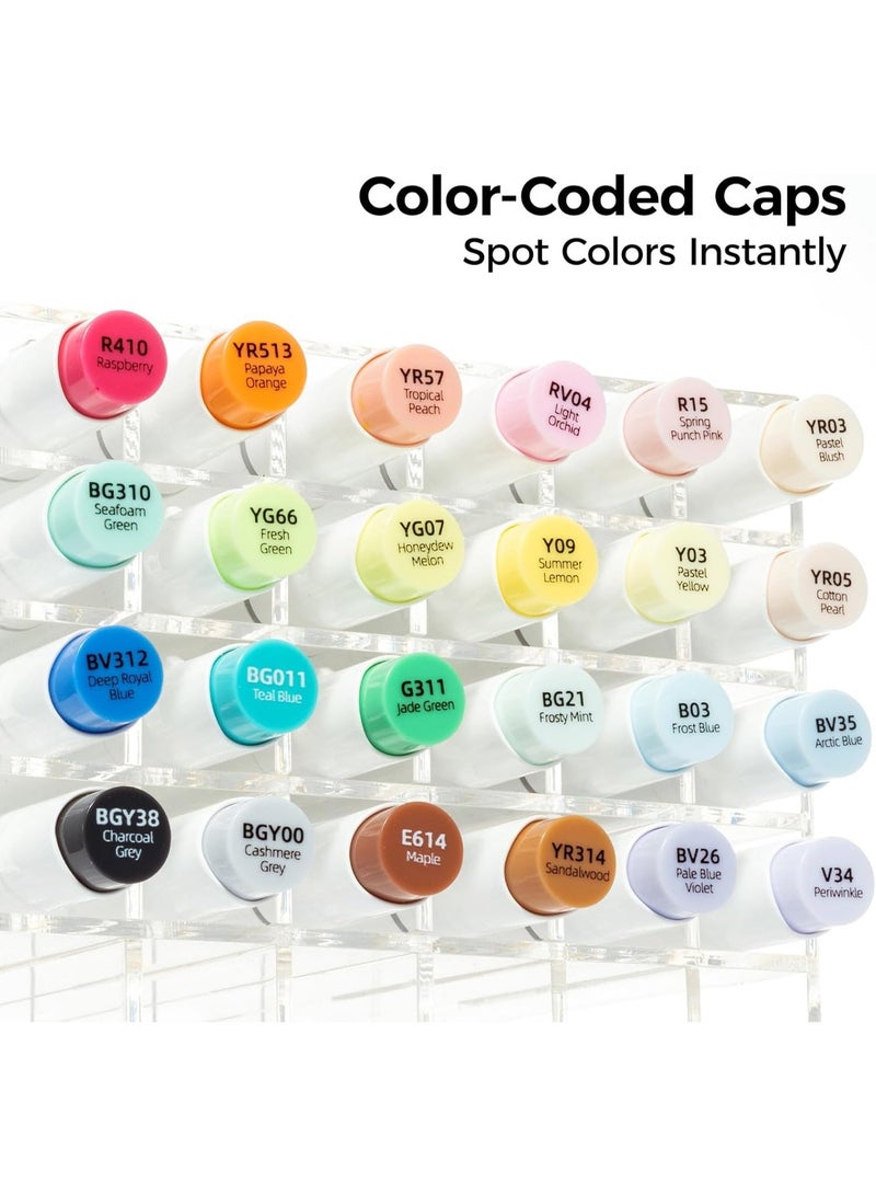 أوهوهو مجموعة أقلام تلوين كحولية من اوهوهو، برأس فرشاة، 24 لونًا + لون واحد برأس مزدوج (بالإضافة إلى فرشاة وإزميل قابلين لإعادة التعبئة) للفنانين والبالغين والرسم والرسوم التوضيحية - سلسلة هونولولو بلس - Image 3