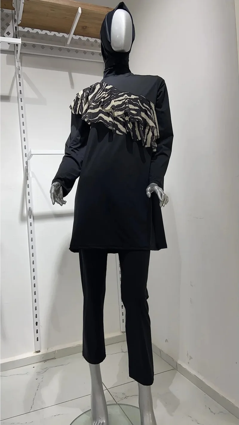جيز جييم Giz Clothing Zebra Valonlu 3 Piece Hijab Swimsuit Plus Size