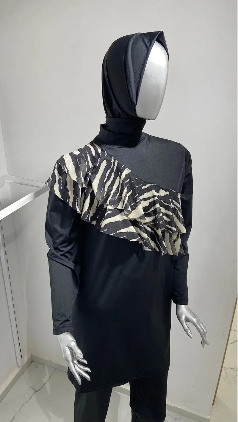جيز جييم Giz Clothing Zebra Valonlu 3 Piece Hijab Swimsuit Plus Size