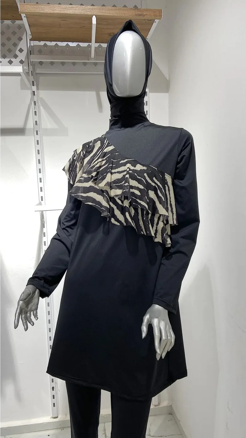 جيز جييم Giz Clothing Zebra Valonlu 3 Piece Hijab Swimsuit Plus Size